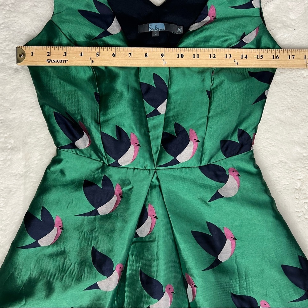 Eva Franco Birdie Print Fit & Flare Green Dress - Picture 13 of 13